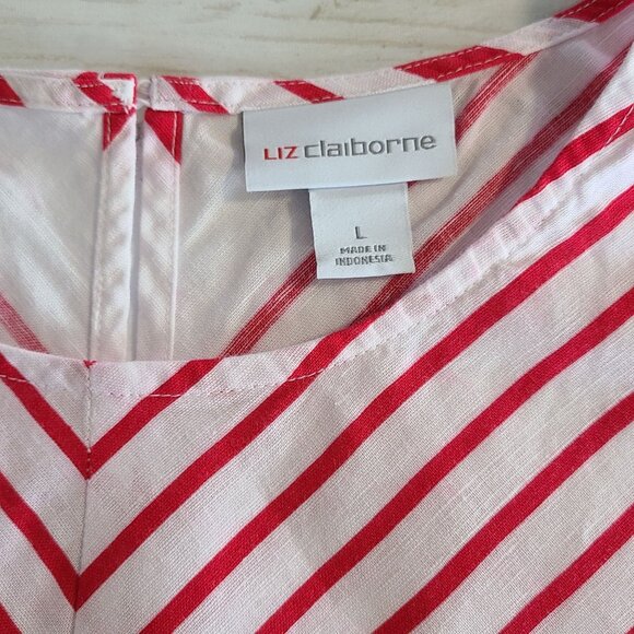 Liz Claiborne Linen Cotton Aline Shift Dress Candy Cane Stripe Holiday Large - Picture 4 of 9